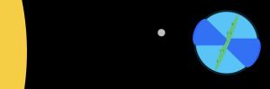 A rendering of the planet of Alleria and its moon orbiting the sun.